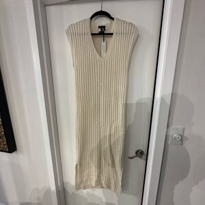 Beige Off White Yarn Long Sleeveless Sweater Dress Italian Yarn Massimo Dutti